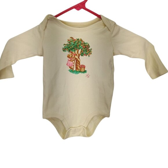Ralph Lauren Baby White Long Sleeve Onesie With Bear & Tree Print - Picture 1 of 8